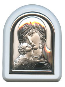 Mother and Child Plaque with Stand White Frame cm. 6x7- 2 1/4"x2 3/4"
