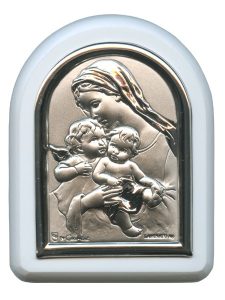 Mother and Child Plaque with Stand White Frame cm. 6x7- 2 1/4"x2 3/4"
