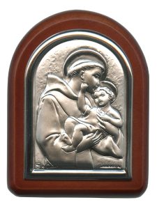 St.Anthony with Guardian Angel Plaque with Stand Brown Frame cm. 6x7- 2 1/4"x2 3/4"