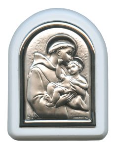 St.Anthony with Guardian Angel Plaque with Stand White Frame cm. 6x7- 2 1/4"x2 3/4"