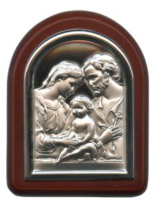 Holy Family Plaque with Stand Brown Frame cm. 6x7- 2 1/4"x2 3/4"