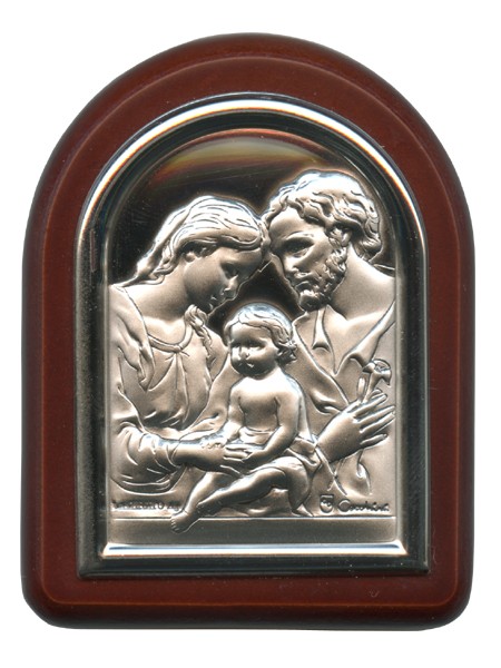 Holy Family Plaque with Stand Brown Frame cm. 6x7- 2 1/4"x2 3/4"