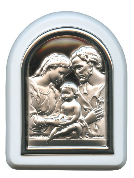 Holy Family Plaque with Stand White Frame cm. 6x7- 2 1/4"x2 3/4"