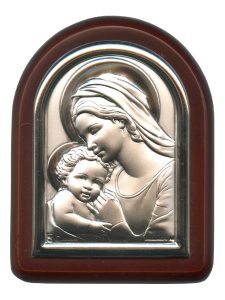 Mother and Child Plaque with Stand Brown Frame cm. 6x7- 2 1/4"x2 3/4"
