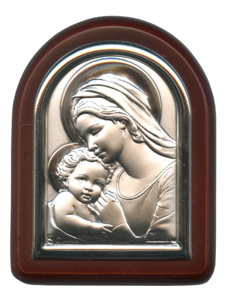 Mother and Child Plaque with Stand Brown Frame cm. 6x7- 2 1/4"x2 3/4"