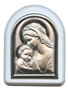 Mother and Child Plaque with Stand White Frame cm. 6x7- 2 1/4"x2 3/4"