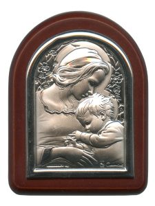 Mother and Child Plaque with Stand Brown Frame cm. 6x7- 2 1/4"x2 3/4"