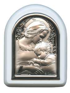 Mother and Child Plaque with Stand White Frame cm. 6x7- 2 1/4"x2 3/4"