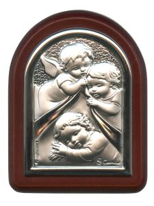 Guardian Angel Plaque with Stand Brown Frame cm. 6x7- 2 1/4"x2 3/4"