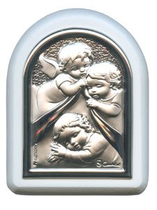 Guardian Angel Plaque with Stand White Frame cm. 6x7- 2 1/4"x2 3/4"