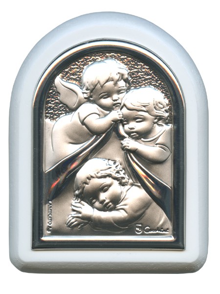 Guardian Angel Plaque with Stand White Frame cm. 6x7- 2 1/4"x2 3/4"