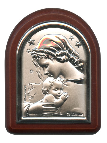 Mother and Child Plaque with Stand Brown Frame cm. 6x7- 2 1/4"x2 3/4"