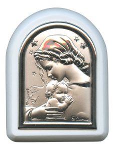 Mother and Child Plaque with Stand White Frame cm. 6x7- 2 1/4"x2 3/4"