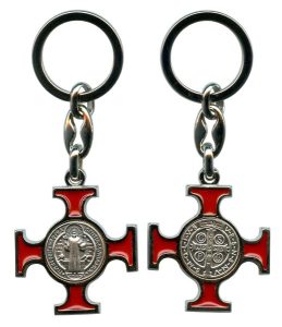 St.Benedict Silver with Red Enamel Keychain cm.4.5- 1 3/4"
