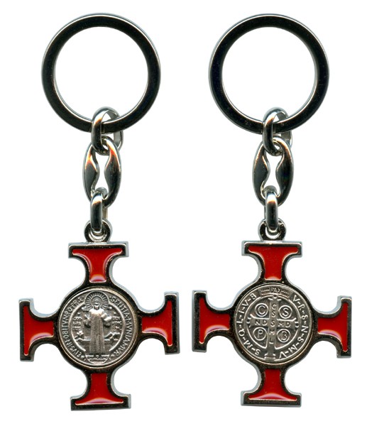 St.Benedict Silver with Red Enamel Keychain cm.4.5- 1 3/4"