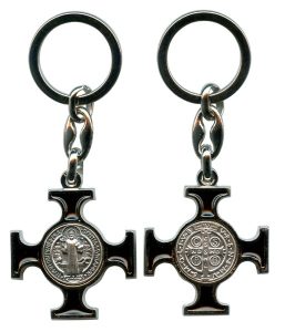 St.Benedict Silver with Black Enamel Keychain cm.4.5- 1 3/4"