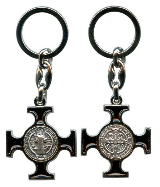 St.Benedict Silver with Black Enamel Keychain cm.4.5- 1 3/4"
