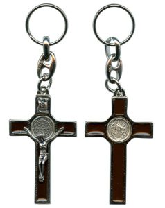 St.Benedict Silver with Brown Enamel Keychain cm.5.5 - 2"