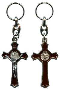 St.Benedict Silver with Brown Enamel Keychain cm.5.5 - 2"