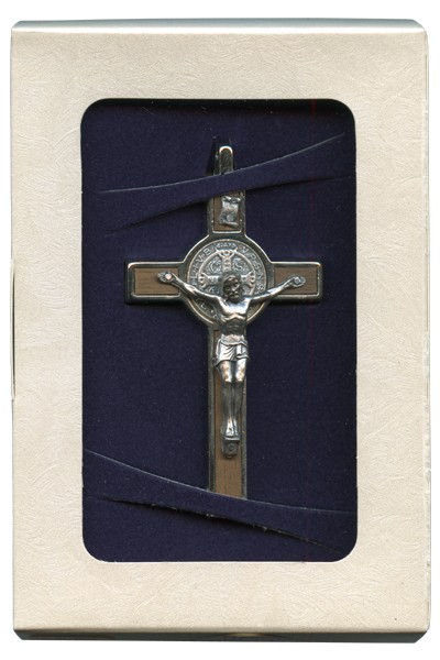 St.Benedict Wood Crucifix Set with Book and Cord cm.8- 3" Boxed
