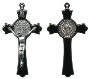 St.Benedict Metal Crucifix Jet Finish cm.8 - 3"