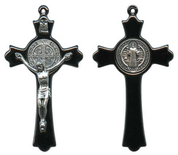 St.Benedict Metal Crucifix Jet Finish cm.8 - 3"