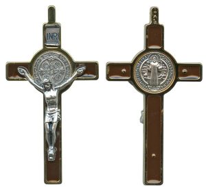 St.Benedict Crucifix Enamelled Gold Plated cm.8 - 3"
