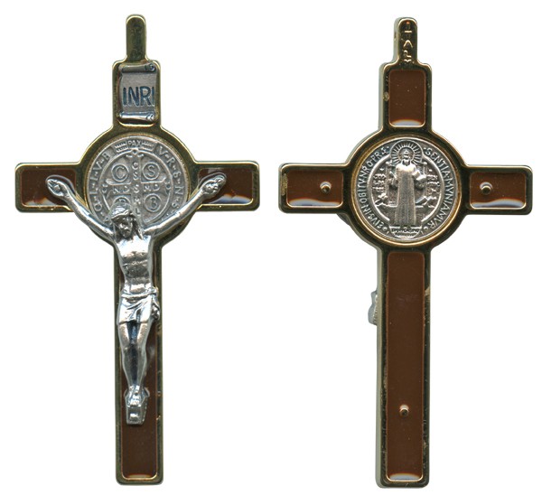 St.Benedict Crucifix Enamelled Gold Plated cm.8 - 3"