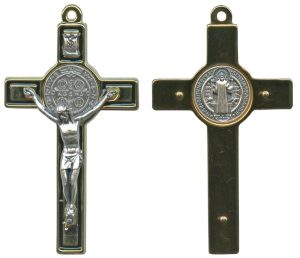 St.Benedict Metal Crucifix Gold Plated Black cm.8-3"