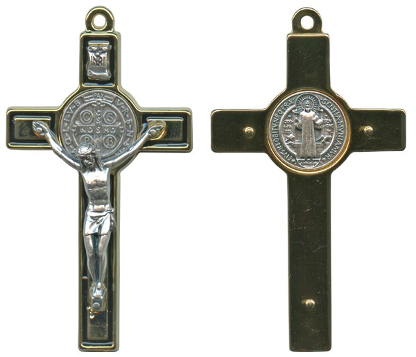 St.Benedict Metal Crucifix Gold Plated Black cm.8-3"