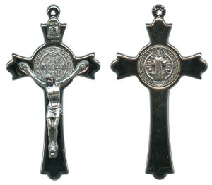 St.Benedict Metal Crucifix Rhodium Finish cm.8- 3"