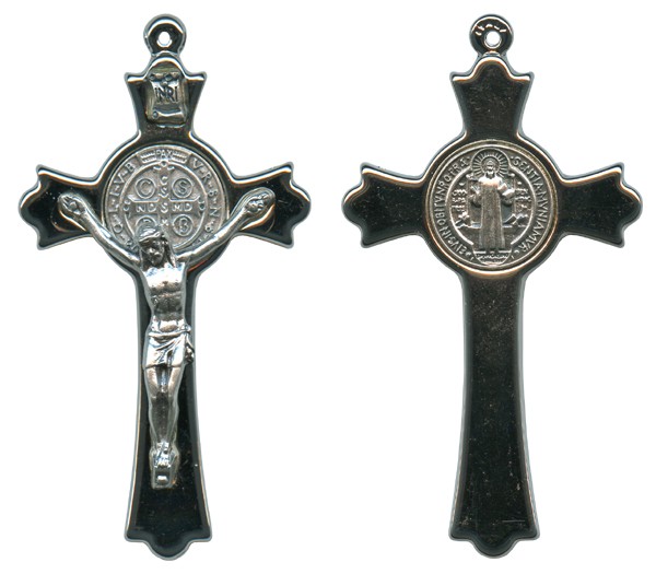 St.Benedict Metal Crucifix Rhodium Finish cm.8- 3"