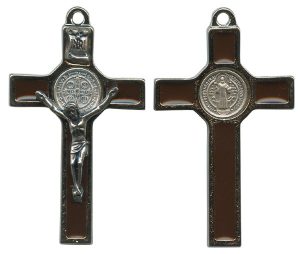 St.Benedict Crucifix Enamelled Silver Plated cm.5 - 2"