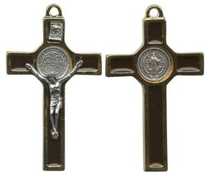 St.Benedict Crucifix Enamelled Gold Plated cm.5 - 2"