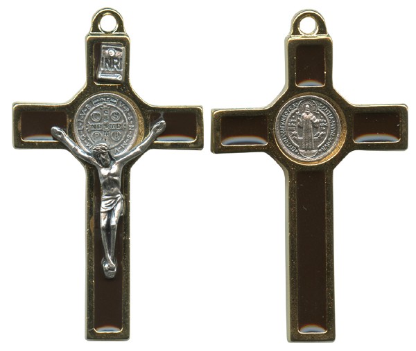 St.Benedict Crucifix Enamelled Gold Plated cm.5 - 2"