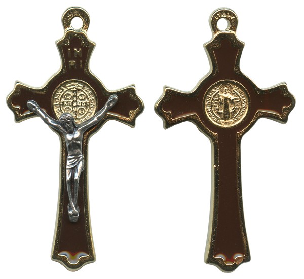 St.Benedict Crucifix Enamelled Gold Plated cm.5 - 2"
