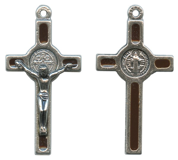 St.Benedict Mignon Metal Crucifix Brown Silver Plated cm.2.5- 1"