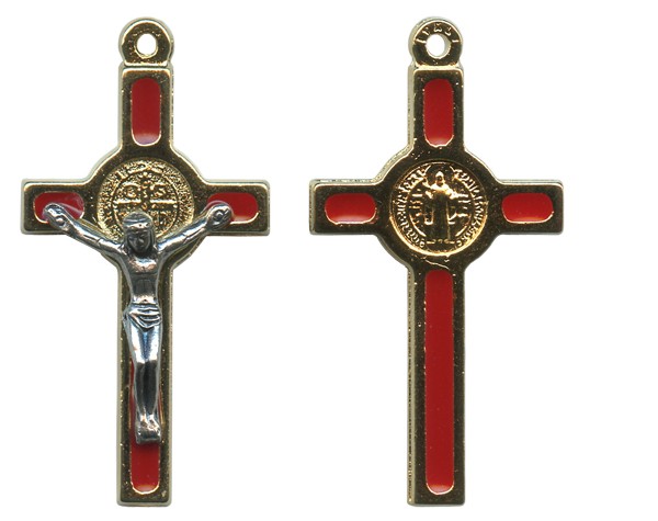 St.Benedict Mignon Metal Crucifix Red Gold Plated cm.2.5- 1"