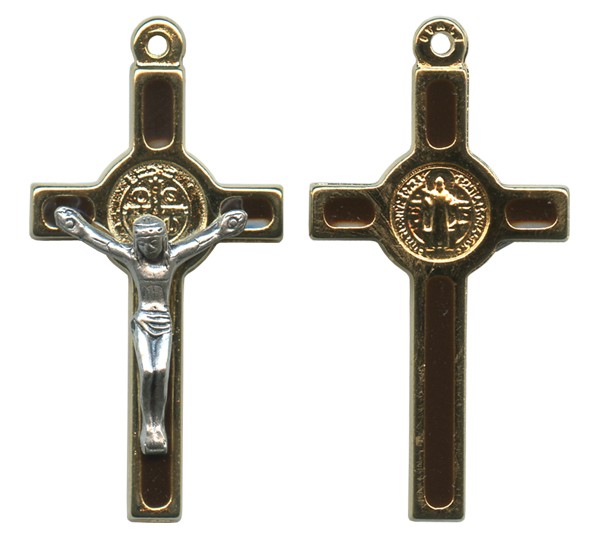 St.Benedict Mignon Metal Crucifix Brown Gold Plated cm.2.5- 1"