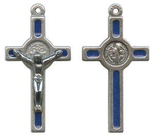 St.Benedict Mignon Metal Crucifix Blue Silver Plated cm.2.5- 1"