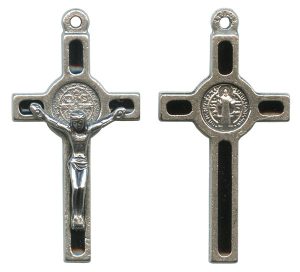St.Benedict Mignon Metal Crucifix Black Silver Plated cm.2.5- 1"