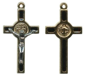 St.Benedict Mignon Metal Crucifix Black Gold Plated cm.2.5- 1"