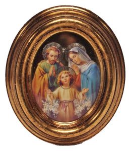 Holy Family Gold Leaf Oval Picture cm.12.5x10.5- 5"x4 1/4"