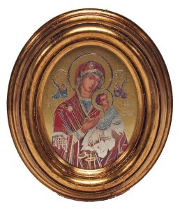 Perpetual Help Gold Leaf Oval Picture cm.12.5x10.5- 5"x4 1/4"