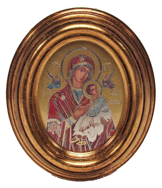 Perpetual Help Gold Leaf Oval Picture cm.12.5x10.5- 5"x4 1/4"