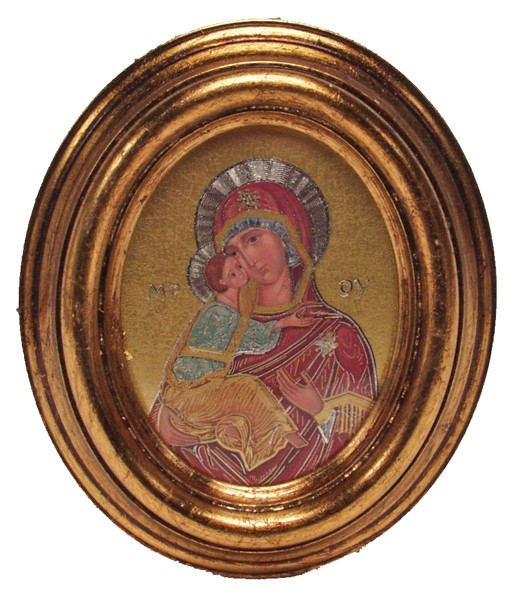 Mother and Child Gold Leaf Oval Picture cm.12.5x10.5- 5"x4 1/4"