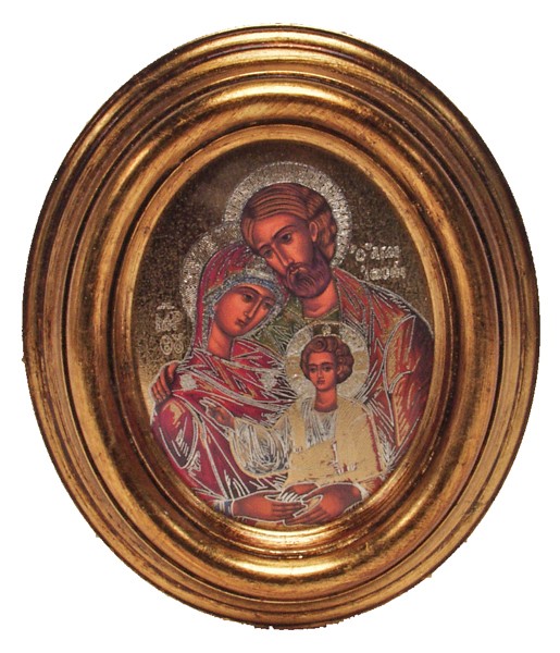Icon Holy Family Gold Leaf Oval Picture cm.12.5x10.5- 5"x4 1/4"