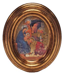 Nativity Gold Leaf Oval Picture cm.12.5x10.5- 5"x4 1/4"
