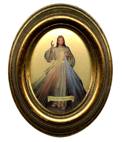 French Divine Mercy Gold Leaf Oval Picture cm.12.5x10.5- 5"x4 1/4"