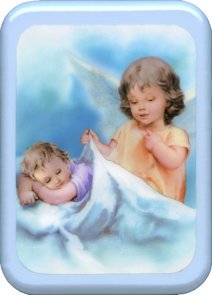 Blue Frame Guardian Angel Prayer Plaque cm. 21x29- 8 1/2"x 11 1/2"